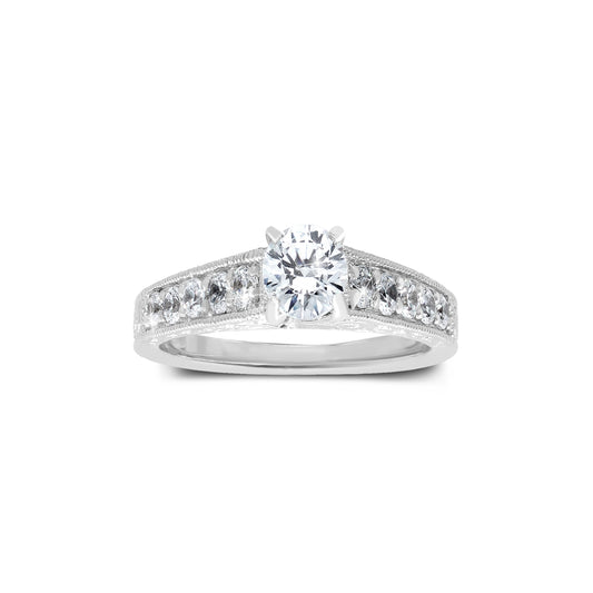 18K/ 14K Gold 2.9 mm LH Classic Scroll Vintage Solitaire with Diamond Side Accents Engagement Ring
