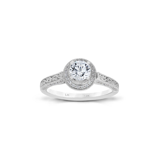 18K/ 14K Gold 2.1 mm LH Classic Scroll Round Halo Basket with Diamond Sides Engagement Ring