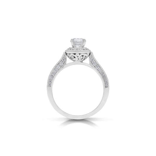 18K/ 14K Gold 2.1 mm LH Classic Scroll Round Halo Basket with Diamond Sides Engagement Ring