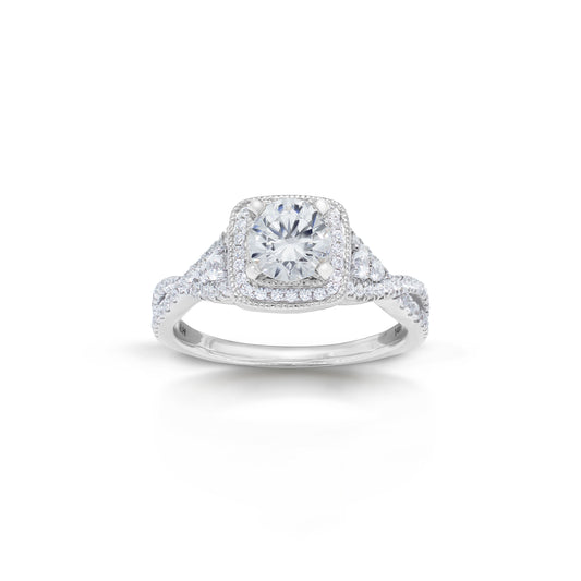 18K/ 14K Gold 3.5 mm LH Carved Scroll Cushion Square Halo Basket with Diamond Twist Engagement Ring