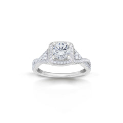 18K/ 14K Gold 3.5 mm LH Carved Scroll Cushion Square Halo Basket with Diamond Twist Engagement Ring 18K/ 14K Gold 3.5 mm LH Carved Scroll Cushion Square Halo Basket with Diamond Twist Engagement Ring