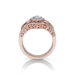 18K/ 14K Gold LH 3 Stacked Full Pave Diamond Scroll Marquise Shape Center Engagement Ring 18K/ 14K Gold LH 3 Stacked Full Pave Diamond Scroll Marquise Shape Center Engagement Ring