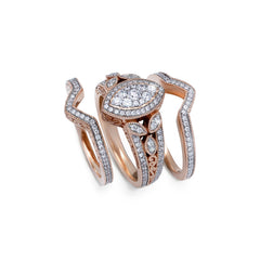 18K/ 14K Gold LH 3 Stacked Full Pave Diamond Scroll Marquise Shape Center Engagement Ring 18K/ 14K Gold LH 3 Stacked Full Pave Diamond Scroll Marquise Shape Center Engagement Ring