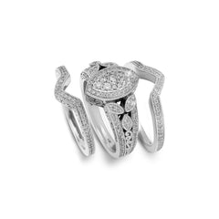 18K/ 14K Gold LH 3 Stacked Full Pave Diamond Scroll Marquise Shape Center Engagement Ring 18K/ 14K Gold LH 3 Stacked Full Pave Diamond Scroll Marquise Shape Center Engagement Ring