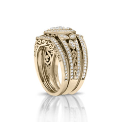 18K/ 14K Gold LH 3 Stacked Full Pave Diamond Scroll Marquise Shape Center Engagement Ring 18K/ 14K Gold LH 3 Stacked Full Pave Diamond Scroll Marquise Shape Center Engagement Ring