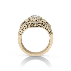 18K/ 14K Gold LH 3 Stacked Full Pave Diamond Scroll Marquise Shape Center Engagement Ring 18K/ 14K Gold LH 3 Stacked Full Pave Diamond Scroll Marquise Shape Center Engagement Ring