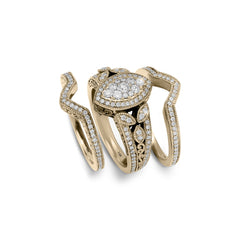 18K/ 14K Gold LH 3 Stacked Full Pave Diamond Scroll Marquise Shape Center Engagement Ring 18K/ 14K Gold LH 3 Stacked Full Pave Diamond Scroll Marquise Shape Center Engagement Ring