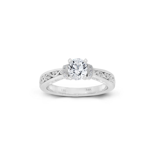 18K/ 14K Gold 3 mm LH Classic Scroll Solitaire with Accents Engagement Ring