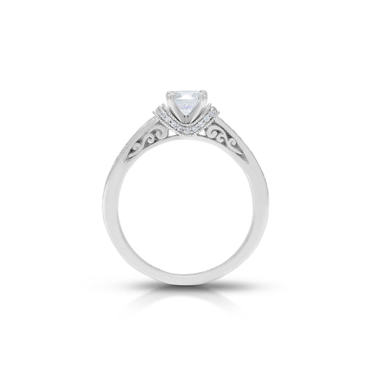 18K/ 14K Gold 3 mm LH Classic Scroll Solitaire with Accents Engagement Ring