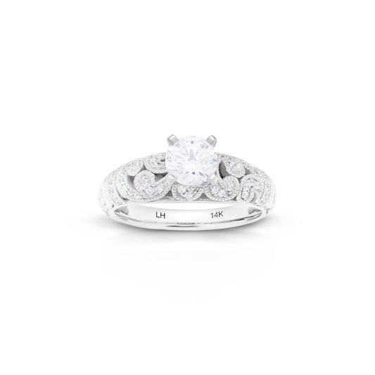 18K/ 14K Gold 3.5 mm LH  Diamond Milgrain Scroll Solitaire Engagement Ring