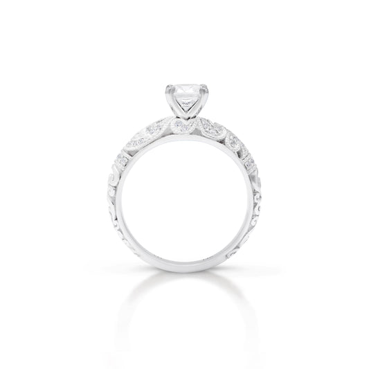 18K/ 14K Gold 3.5 mm LH  Diamond Milgrain Scroll Solitaire Engagement Ring