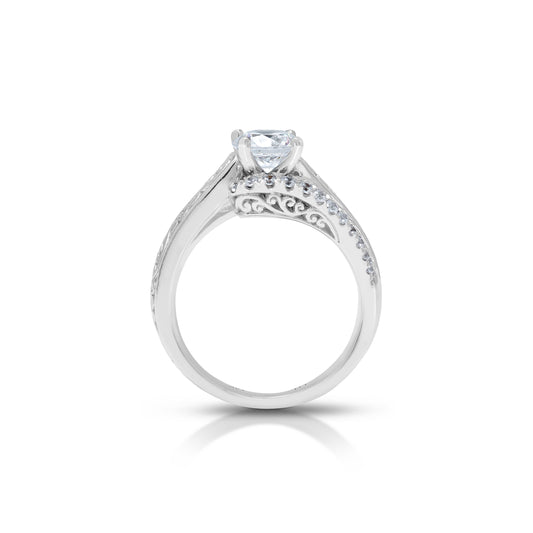 18K/ 14K Gold 4.3 mm LH Classic Scroll Round Diamond with Diamond Row Accents Engagement Ring