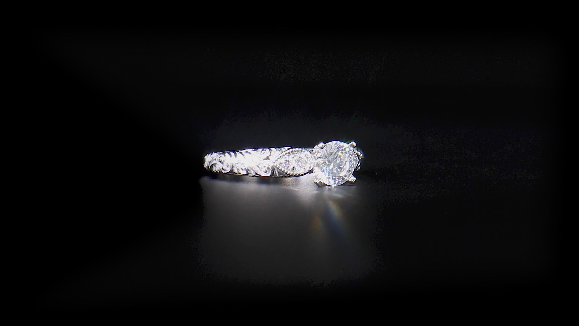 18K/ 14K Gold 3 mm LH Repousse Round Diamond with Diamond Side Engagement Ring 18K/ 14K Gold 3 mm LH Repousse Round Diamond with Diamond Side Engagement Ring