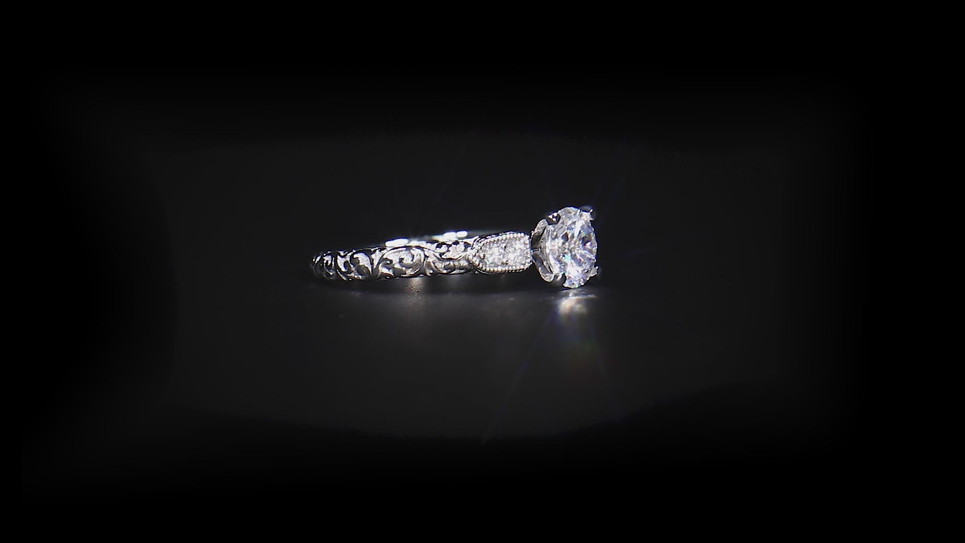 18K/ 14K Gold 2.75 mm LH Repousse Round Diamond with Diamond Side Stones Engagement Ring 18K/ 14K Gold 2.75 mm LH Repousse Round Diamond with Diamond Side Stones Engagement Ring