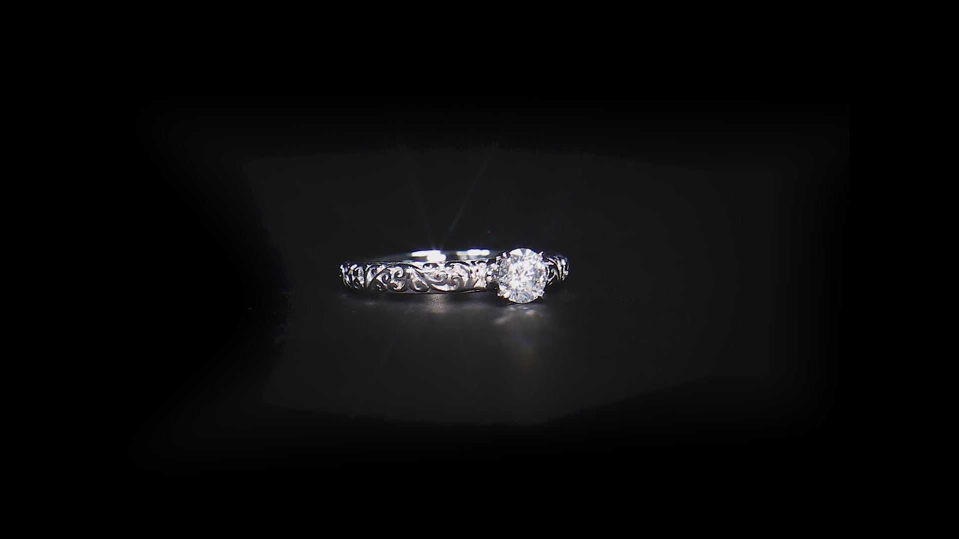 18K/ 14K Gold 2.8 mm LH Carved Scroll Solitaire with Diamond Dot Accents Engagement Ring 18K/ 14K Gold 2.8 mm LH Carved Scroll Solitaire with Diamond Dot Accents Engagement Ring