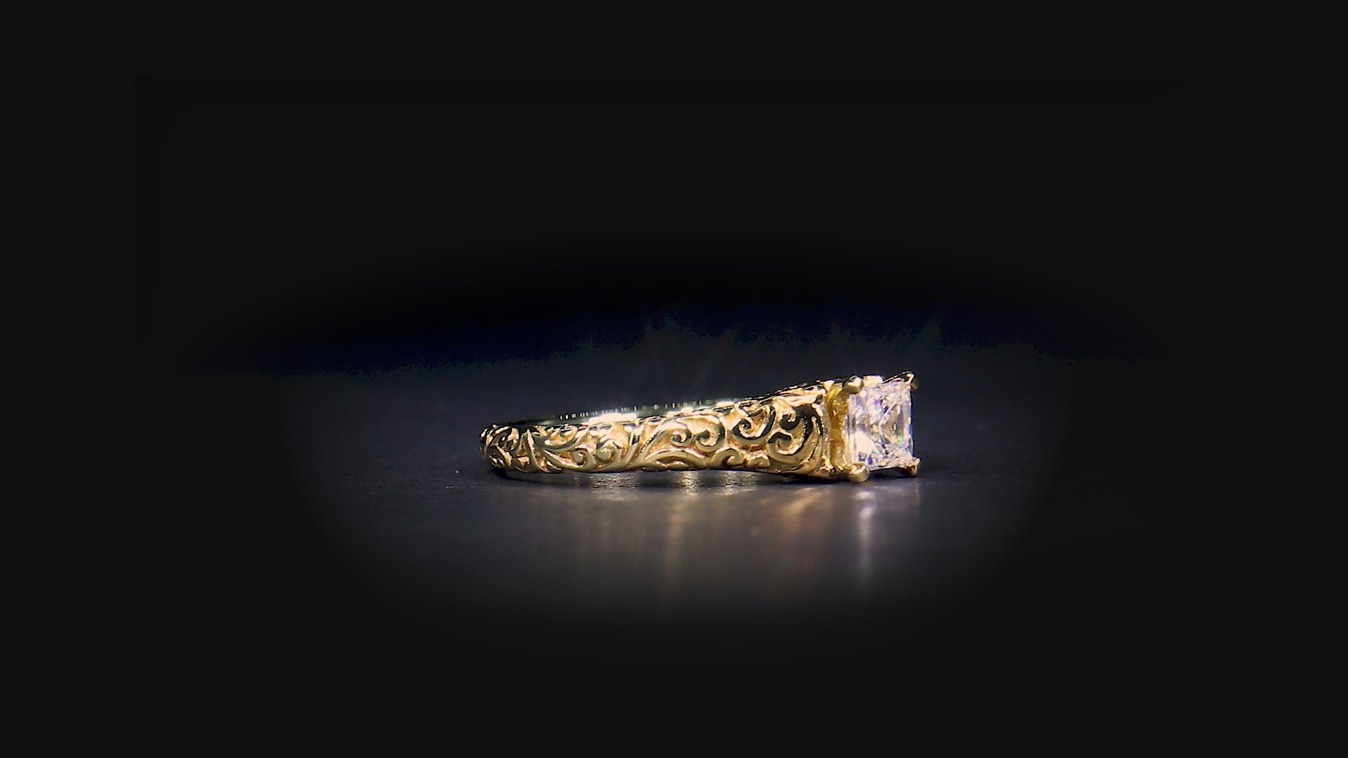 18K/ 14K Gold 2.6 mm LH Carved Scroll Solitaire Vintage Engagement Ring 18K/ 14K Gold 2.6 mm LH Carved Scroll Solitaire Vintage Engagement Ring