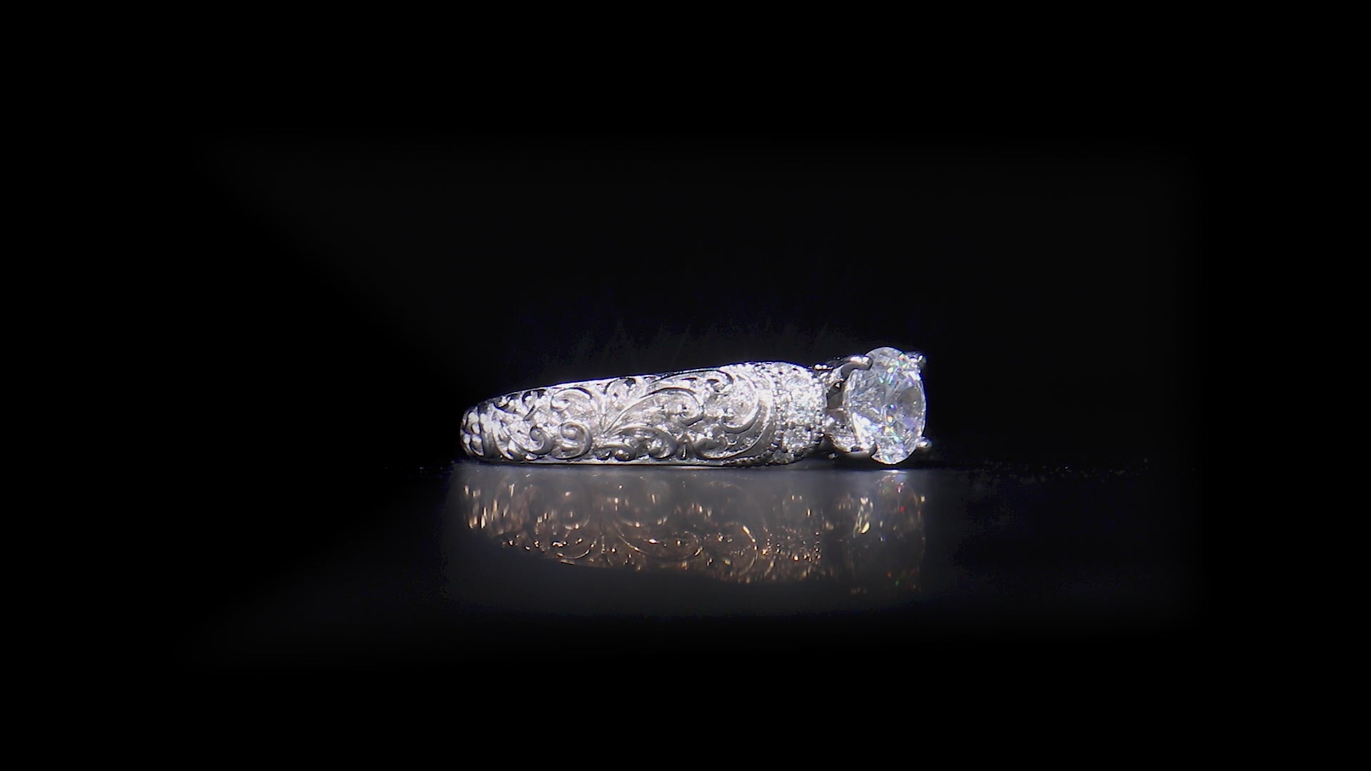 18K/ 14K Gold 4 mm LH Repousse Solitaire with Diamond Accents Engagement Ring 18K/ 14K Gold 4 mm LH Repousse Solitaire with Diamond Accents Engagement Ring