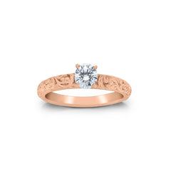 18K/ 14K Gold 2.8 mm LH Carved Scroll Solitaire with Diamond Dot Accents Engagement Ring