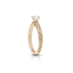 18K/ 14K Gold 2.8 mm LH Carved Scroll Solitaire with Diamond Dot Accents Engagement Ring