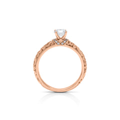 18K/ 14K Gold 2.3 mm LH Carved Scroll Solitaire with V-Shaped Diamond Accents Engagement Ring