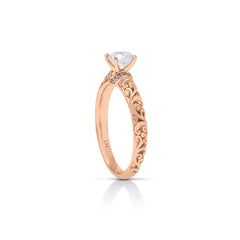 18K/ 14K Gold 2.3 mm LH Carved Scroll Solitaire with V-Shaped Diamond Accents Engagement Ring