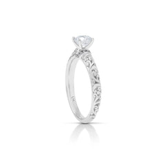 18K/ 14K Gold 2.3 mm LH Carved Scroll Solitaire with V-Shaped Diamond Accents Engagement Ring