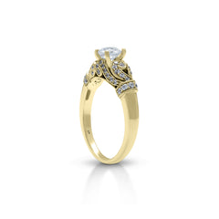 18K/ 14K Gold 1.9 mm LH Carved Scroll Square Halo with Diamond Side Rows Engagement Ring