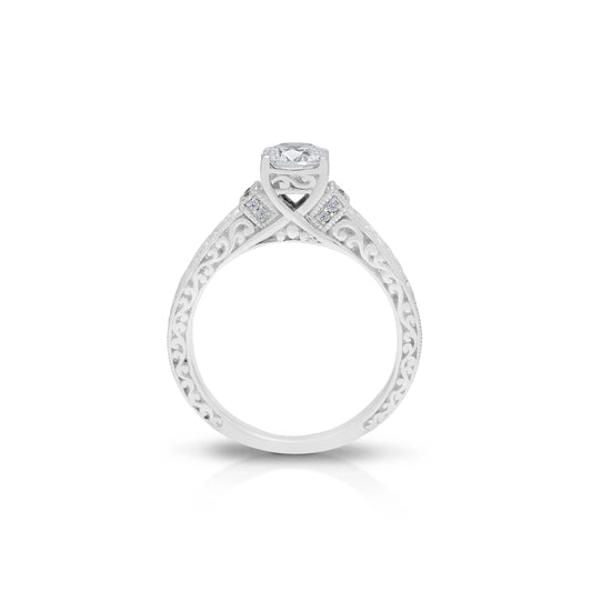 18K/ 14K Gold 3.4 mm LH Classic Scroll Solitaire with Accents Cathedral Vintage Engagement Ring