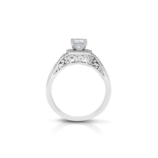 18K/ 14K Gold 3.4 mm LH Classic Scroll Halo Diamond Twist Engagement Ring