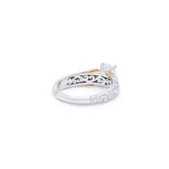 18K/ 14K Gold 4.3 mm LH Repousse Two-Tone Solitaire with Diamond Accents Engagement Ring