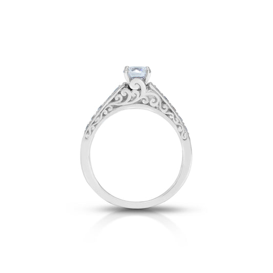 18K/ 14K Gold 2.9 mm LH Classic Scroll Vintage Solitaire with Diamond Side Accents Engagement Ring