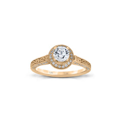 18K/ 14K Gold 2.1 mm LH Classic Scroll Round Halo Basket with Diamond Sides Engagement Ring