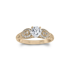 18K/ 14K Gold 2.7 mm LH Carved Scroll Bostonian with Pear-Shape Like Round Diamond Sides Engagement Ring