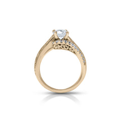18K/ 14K Gold 4.3 mm LH Classic Scroll Round Diamond with Diamond Row Accents Engagement Ring