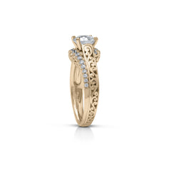 18K/ 14K Gold 4.3 mm LH Classic Scroll Round Diamond with Diamond Row Accents Engagement Ring